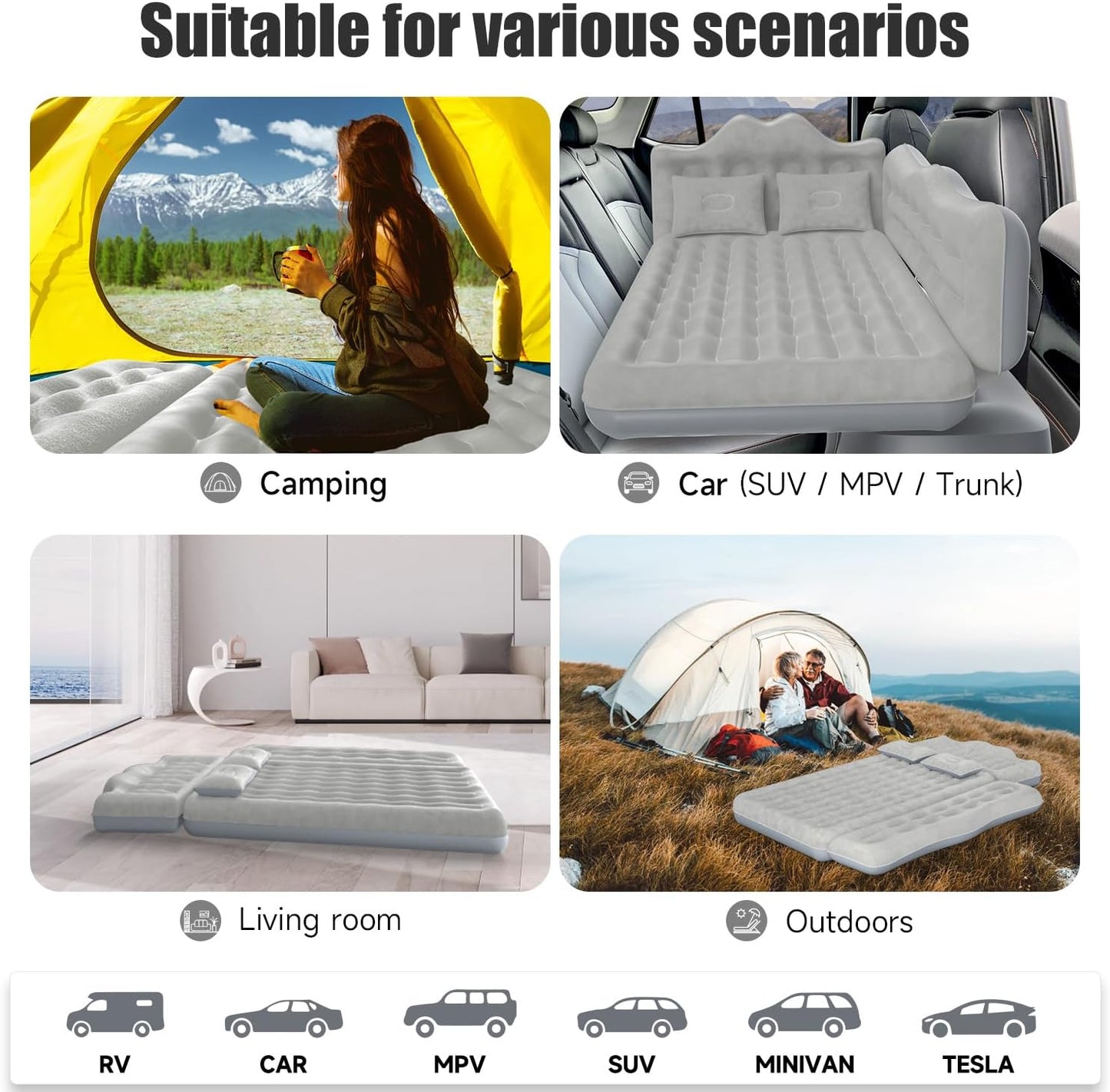 Vermico Car Bed Sofa – Inflatable SUV Back Seat Air Mattress