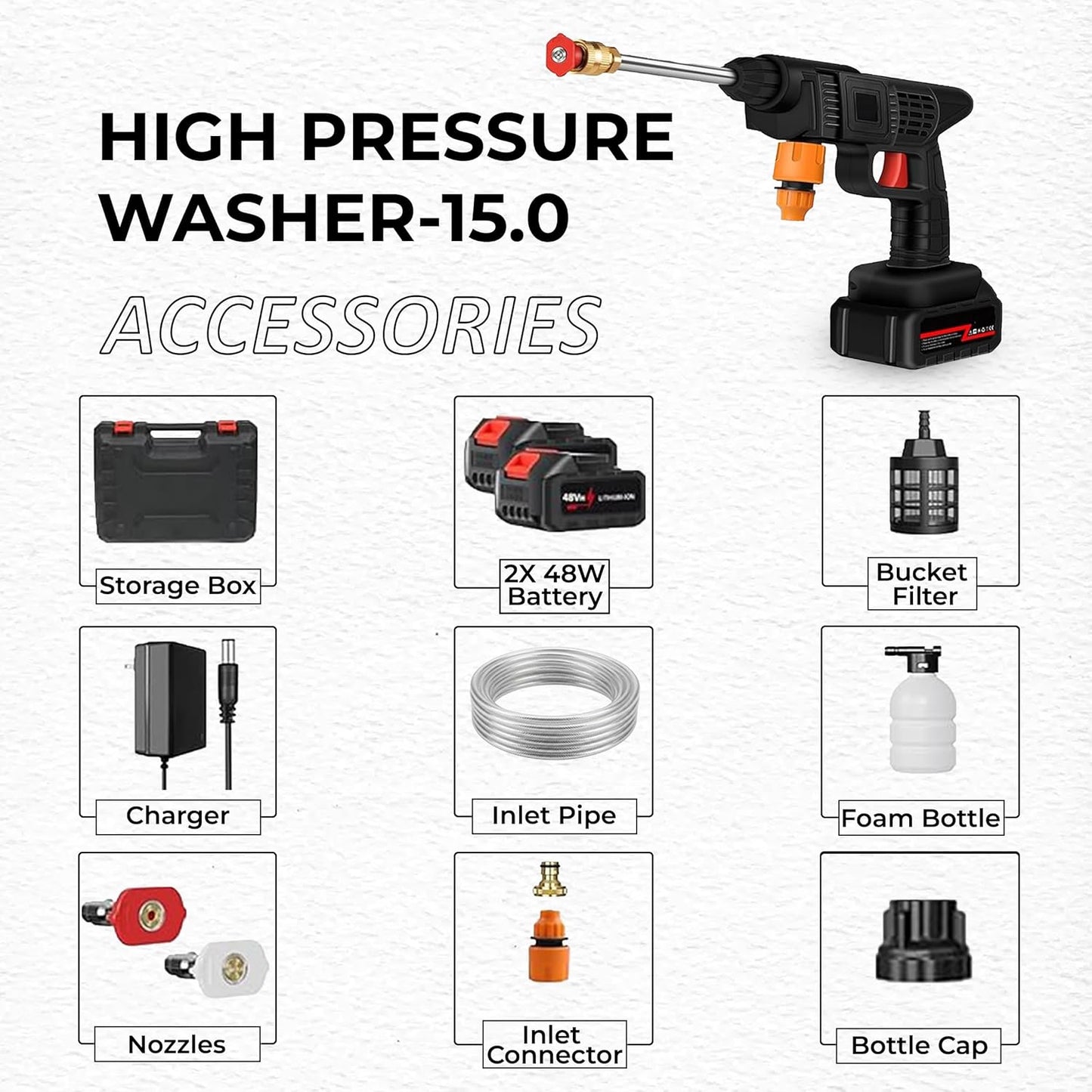 Cordless High-Pressure Car Washer Gun (Complete Kit)